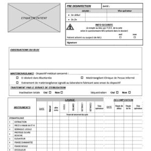 PECDM_0031_01 -Traçabilité du traitement des dispositifs médicaux avant autoclavage STOMATOLOGIE, IMPLANTOLOGIE par 500 ex