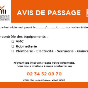 AVIS DE PASSAGE Intervention - Lot de 2000 ex