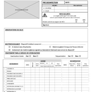 PECDM_0020_01 - Traçabilité du traitement des dispositifs médicaux avant autoclavage OPHTALMOLOGIE par 500 ex