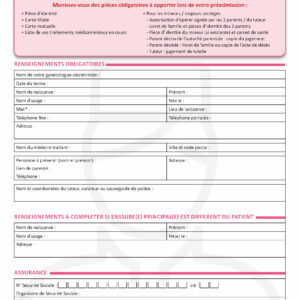 ENR-ADM-011 <br> Fiche de préadmission MATERNITÉ par 100 ex