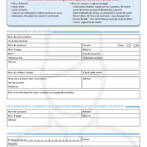 ENR-ADM-004<br> Fiche de préadmission AMBULATOIRE par 1 000 ex