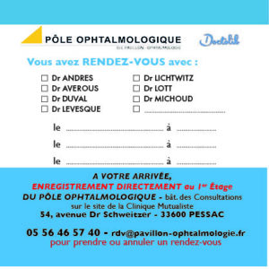 CRDV_POLOPHT_2026_00 Cartes de Rendez-vous Médecins Pôle Ophtalmologie par 250 ex