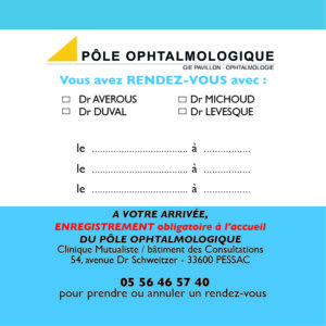CRDV_POLOPHT_2025_00 Cartes de Rendez-vous Médecins Pôle Ophtalmologie par 250 ex