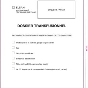 JVL-ENR-286 <br> Pochette transfusionnelle par 500 ex (sur devis)