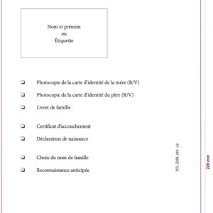 JVL-ENR-293 <br> Pochettes check-list déclaration naissance par 1 000 ex (sur devis)