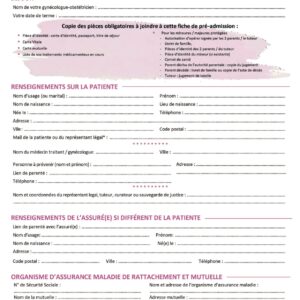 JVL-ENR-294 <br> Fiche de préadmission MATERNITÉ par 100 ex (sur devis)