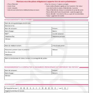 JVL-ENR-294 <br> Fiche de préadmission MATERNITÉ par 100 ex (sur devis)