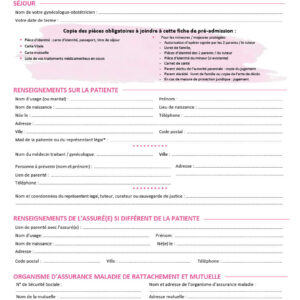 JVL-ENR-294 <br> Fiche de préadmission MATERNITÉ par 100 ex (sur devis)