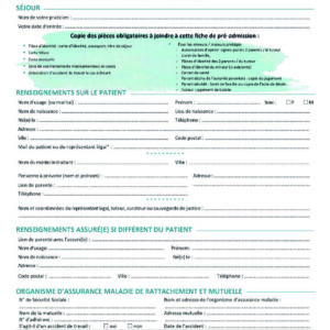 JVL-ENR-297 <br> Fiche de préadmission HOSPITALISATION par 1000 ex (sur devis)