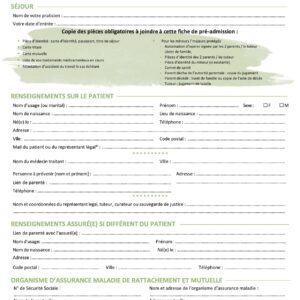 JVL-ENR-298<br> Fiche de pré-admission AMBULATOIRE par 1 000 ex (sur devis)
